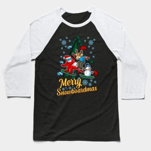 Merry Snowboarding. Ugly Christmas Tree Baseball T-Shirt